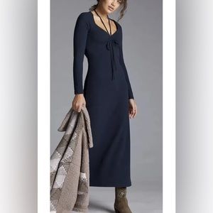 Anthropologie Tie Front Ruched Knit Midi Dress Large.